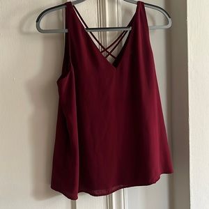 Express burgundy tank top with crossed back design